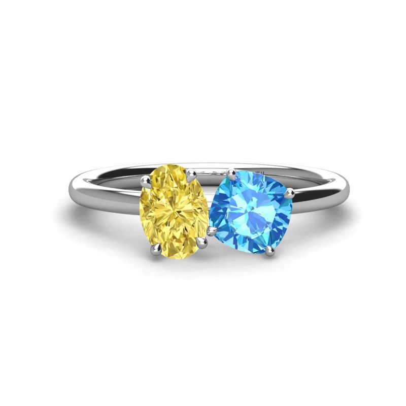 Tanya Oval Shape Yellow Sapphire & Cushion Shape Blue Topaz 2 Stone Duo Ring 