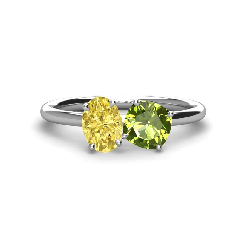 Tanya Oval Shape Yellow Sapphire & Cushion Shape Peridot 2 Stone Duo Ring 