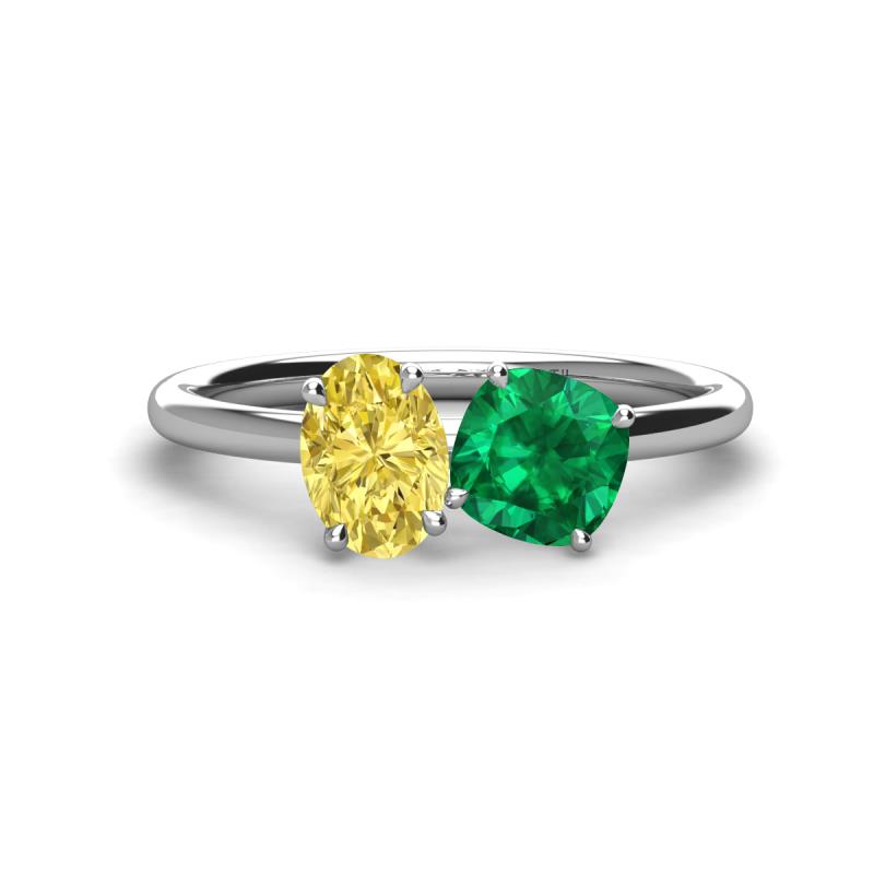 Tanya Oval Shape Yellow Sapphire & Cushion Shape Emerald 2 Stone Duo Ring 