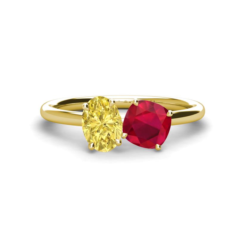 Tanya Oval Shape Yellow Sapphire & Cushion Shape Ruby 2 Stone Duo Ring 