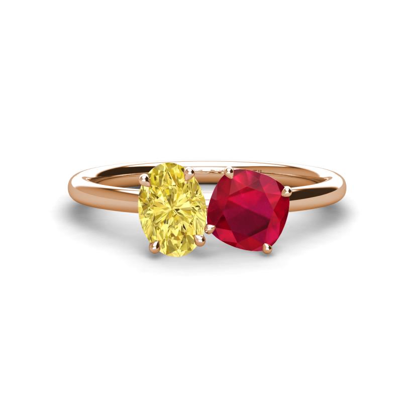 Tanya Oval Shape Yellow Sapphire & Cushion Shape Ruby 2 Stone Duo Ring 