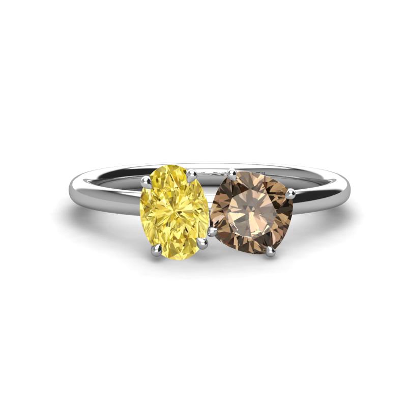 Tanya Oval Shape Yellow Sapphire & Cushion Shape Smoky Quartz 2 Stone Duo Ring 
