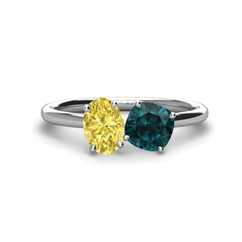 Tanya Oval Shape Yellow Sapphire & Cushion Shape London Blue Topaz 2 Stone Duo Ring 