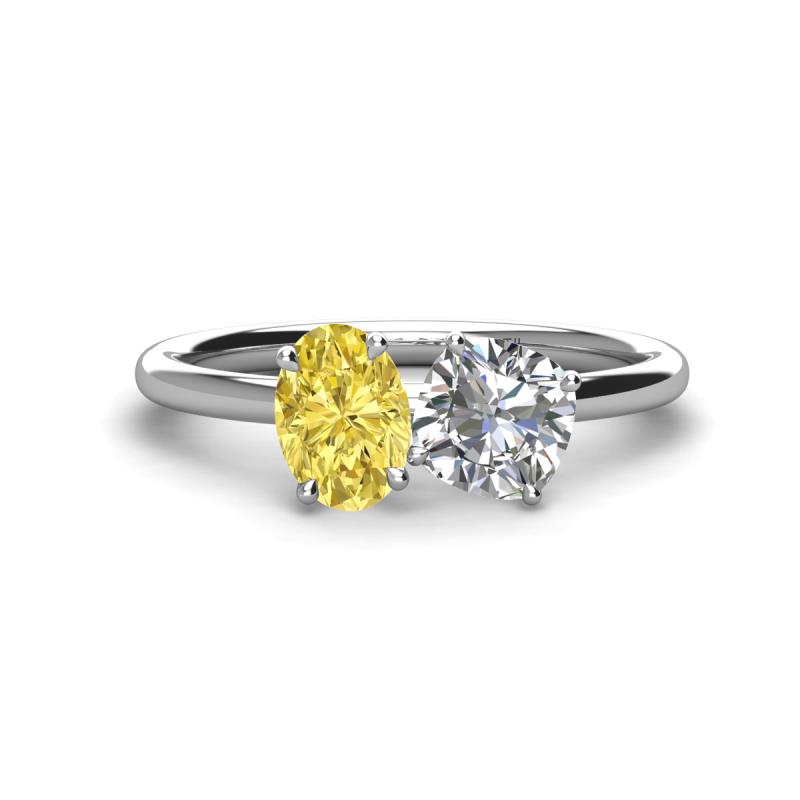 Tanya Oval Shape Yellow Sapphire & Cushion Shape Forever Brilliant Moissanite 2 Stone Duo Ring 