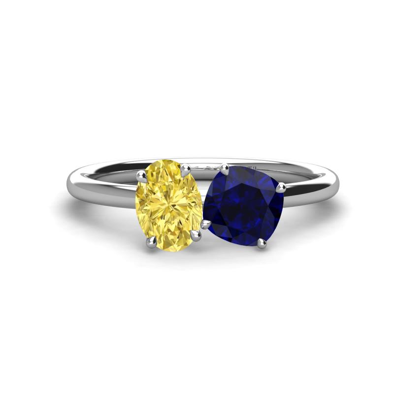 Tanya Oval Shape Yellow Sapphire & Cushion Shape Blue Sapphire 2 Stone Duo Ring 