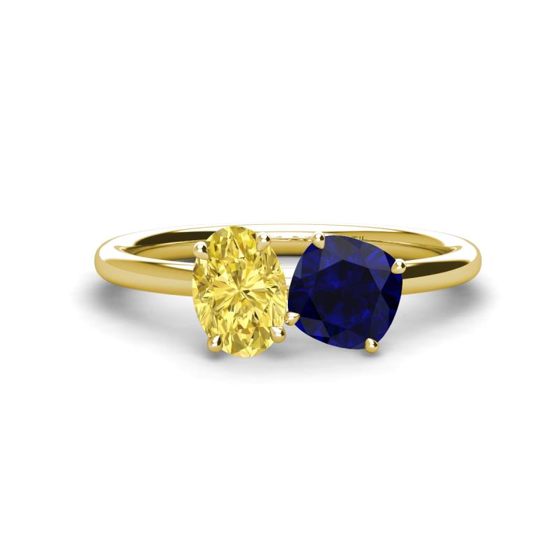 Tanya Oval Shape Yellow Sapphire & Cushion Shape Blue Sapphire 2 Stone Duo Ring 