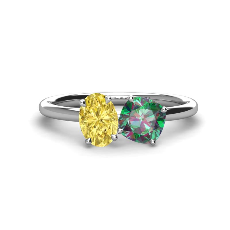 Tanya Oval Shape Yellow Sapphire & Cushion Shape Lab Created Alexandrite 2 Stone Duo Ring 