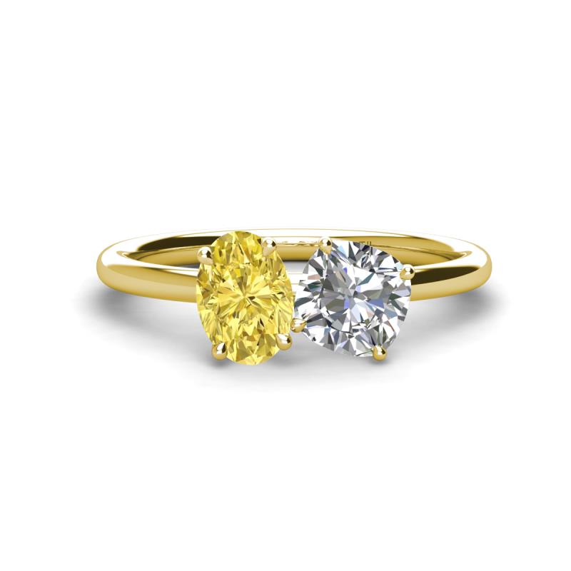 Tanya Oval Shape Yellow Sapphire & Cushion Shape Forever One Moissanite 2 Stone Duo Ring 