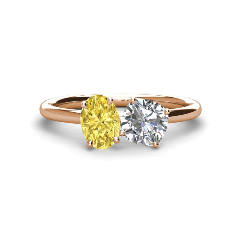 Tanya Oval Shape Yellow Sapphire & Cushion Shape IGI Certified Lab Grown Diamond 2 Stone Duo Ring 