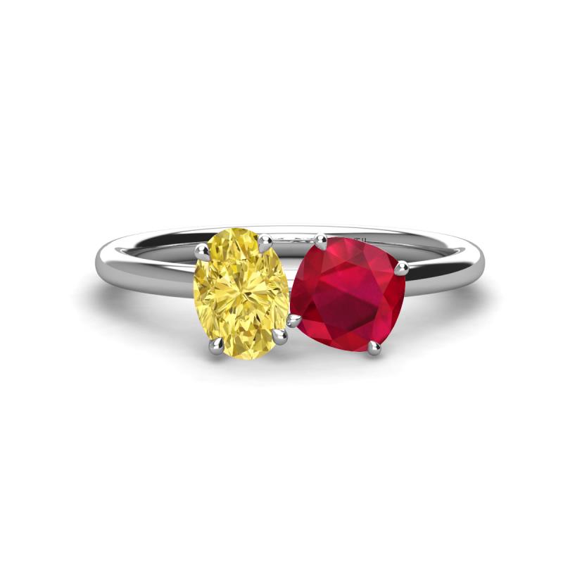 Tanya Oval Shape Yellow Sapphire & Cushion Shape Ruby 2 Stone Duo Ring 