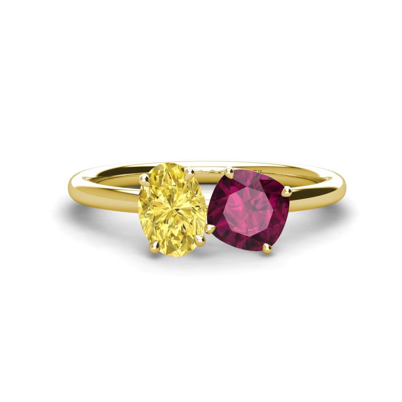 Tanya Oval Shape Yellow Sapphire & Cushion Shape Rhodolite Garnet 2 Stone Duo Ring 