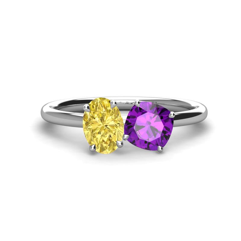 Tanya Oval Shape Yellow Sapphire & Cushion Shape Amethyst 2 Stone Duo Ring 