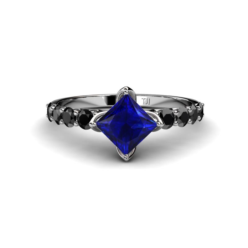 Alicia Princess Cut Lab Created Blue Sapphire and Black Diamond Engagement Ring 