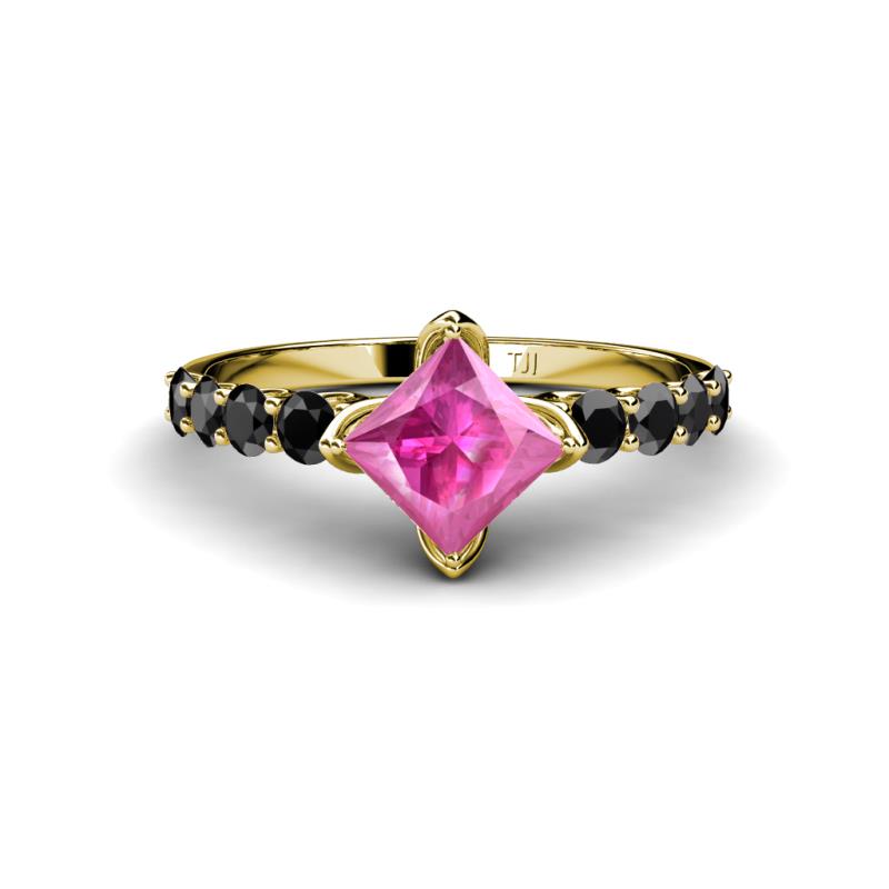 Alicia Princess Cut Lab Created Pink Sapphire and Black Diamond Engagement Ring 