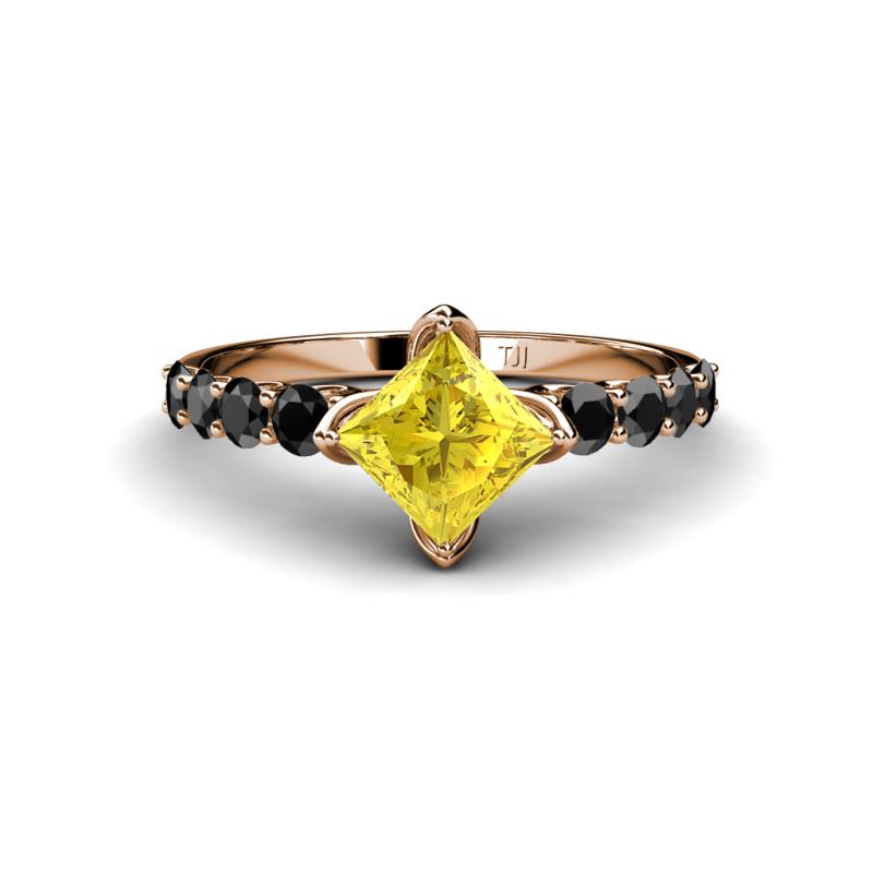 Alicia Princess Cut Lab Created Yellow Sapphire and Black Diamond Engagement Ring 