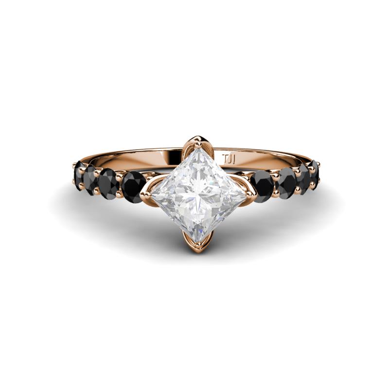 Alicia Princess Cut White Sapphire and Black Diamond Engagement Ring 