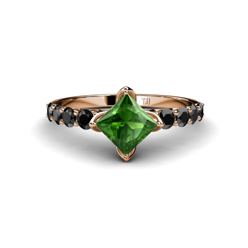 Alicia Princess Cut Green Garnet and Black Diamond Engagement Ring 