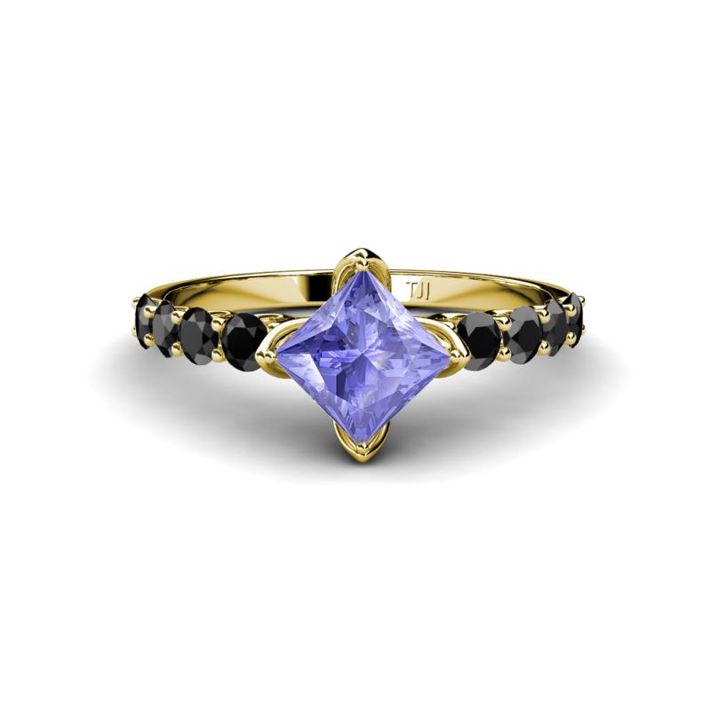 Alicia Princess Cut Tanzanite and Black Diamond Engagement Ring 