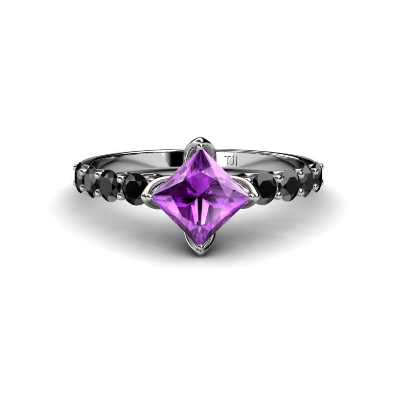 Alicia Princess Cut Amethyst and Black Diamond Engagement Ring 