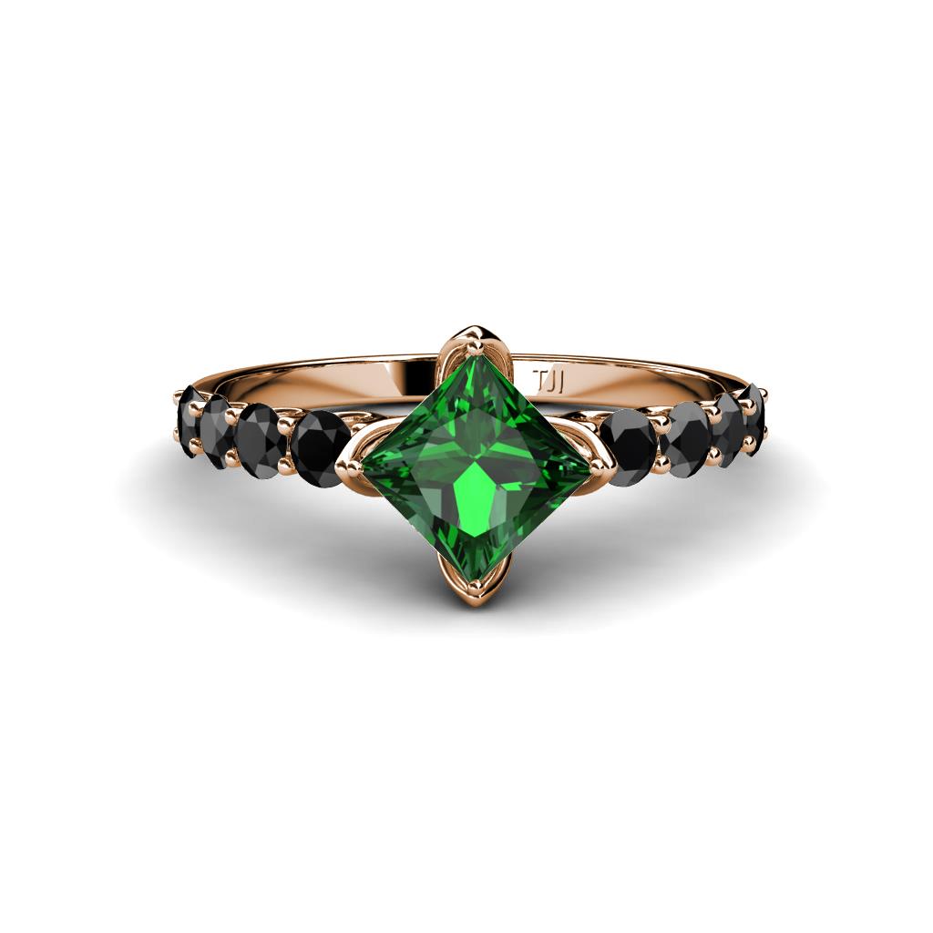 Alicia Princess Cut Lab Created Emerald and Black Diamond Engagement Ring 