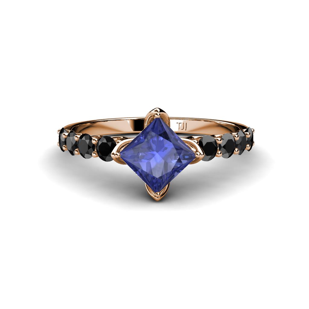 Alicia Square Cut Iolite and Black Diamond Engagement Ring 