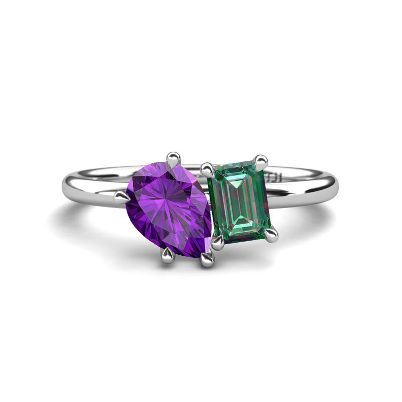 Nadya Pear Shape Amethyst & Emerald Shape Lab Created Alexandrite 2 Stone Duo Ring 