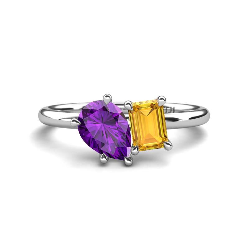 Nadya Pear Shape Amethyst & Emerald Shape Citrine 2 Stone Duo Ring 