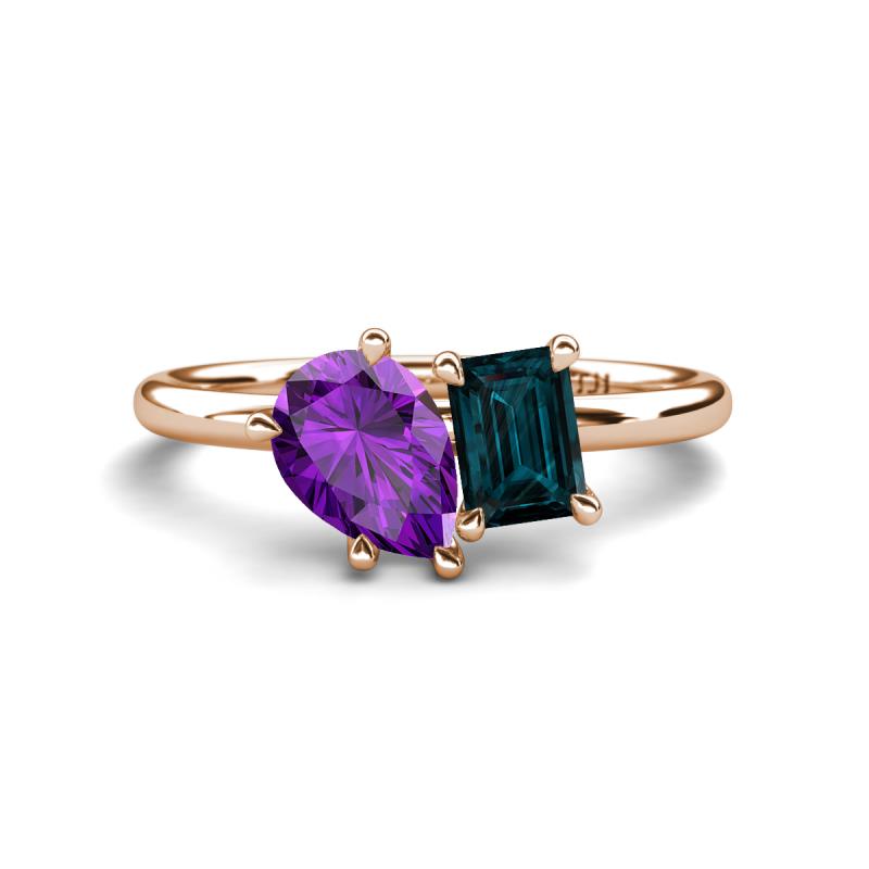 Nadya Pear Shape Amethyst & Emerald Shape London Blue Topaz 2 Stone Duo Ring 
