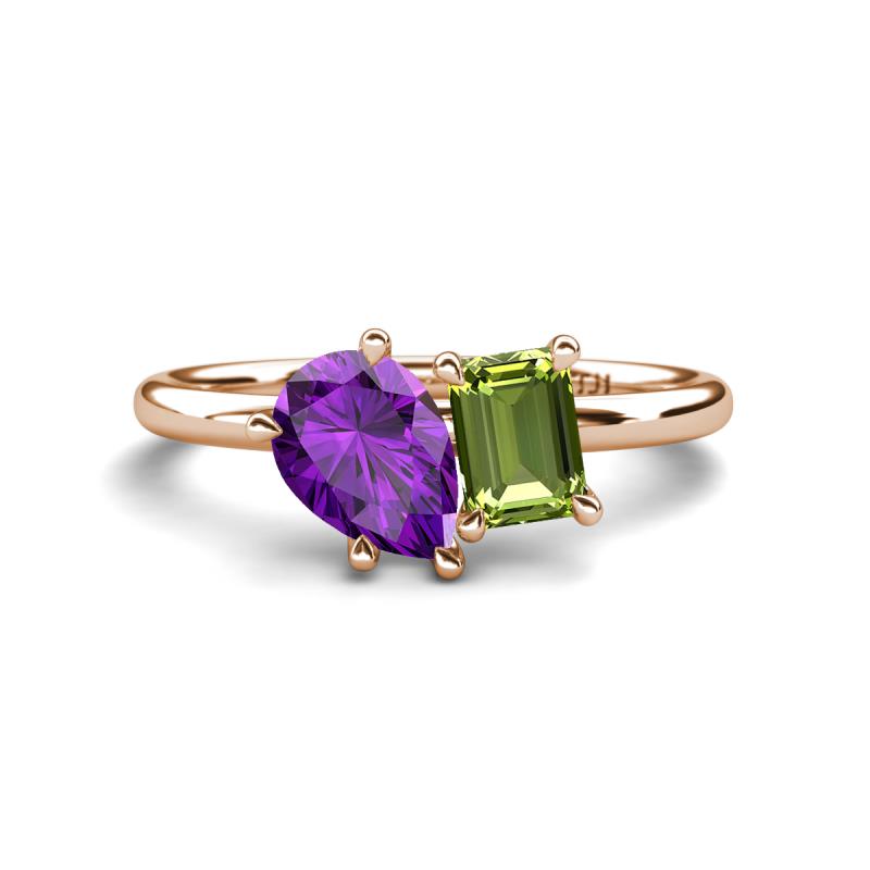 Nadya Pear Shape Amethyst & Emerald Shape Peridot 2 Stone Duo Ring 