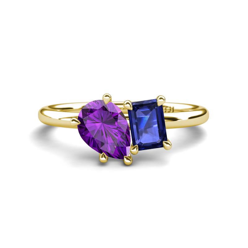 Nadya Pear Shape Amethyst & Emerald Shape Iolite 2 Stone Duo Ring 