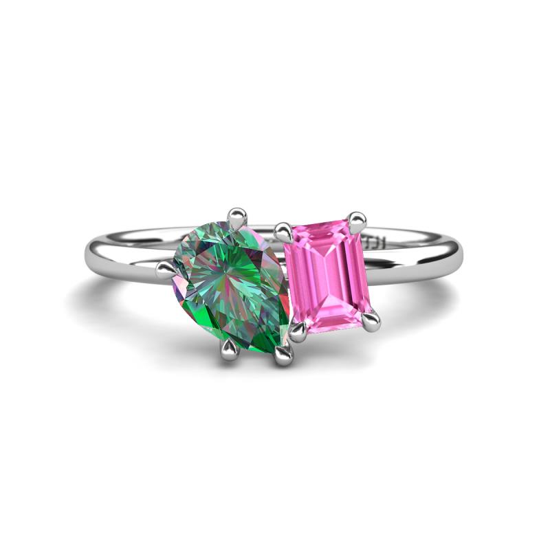 Nadya Pear Shape Lab Created Alexandrite & Emerald Shape Pink Sapphire 2 Stone Duo Ring 