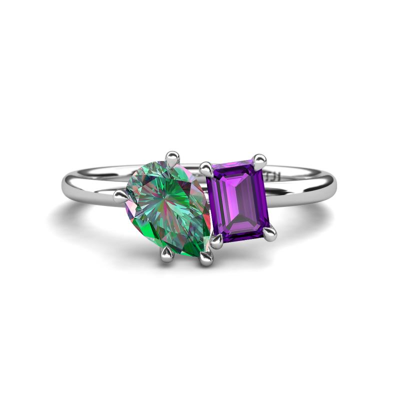 Nadya Pear Shape Lab Created Alexandrite & Emerald Shape Amethyst 2 Stone Duo Ring 