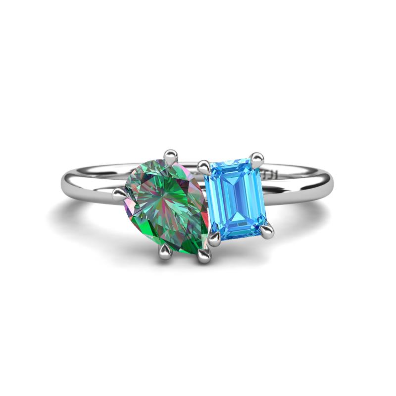 Nadya Pear Shape Lab Created Alexandrite & Emerald Shape Blue Topaz 2 Stone Duo Ring 