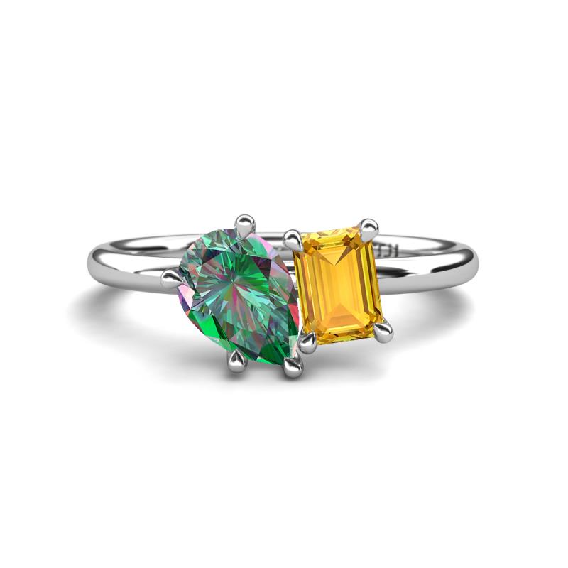 Nadya Pear Shape Lab Created Alexandrite & Emerald Shape Citrine 2 Stone Duo Ring 