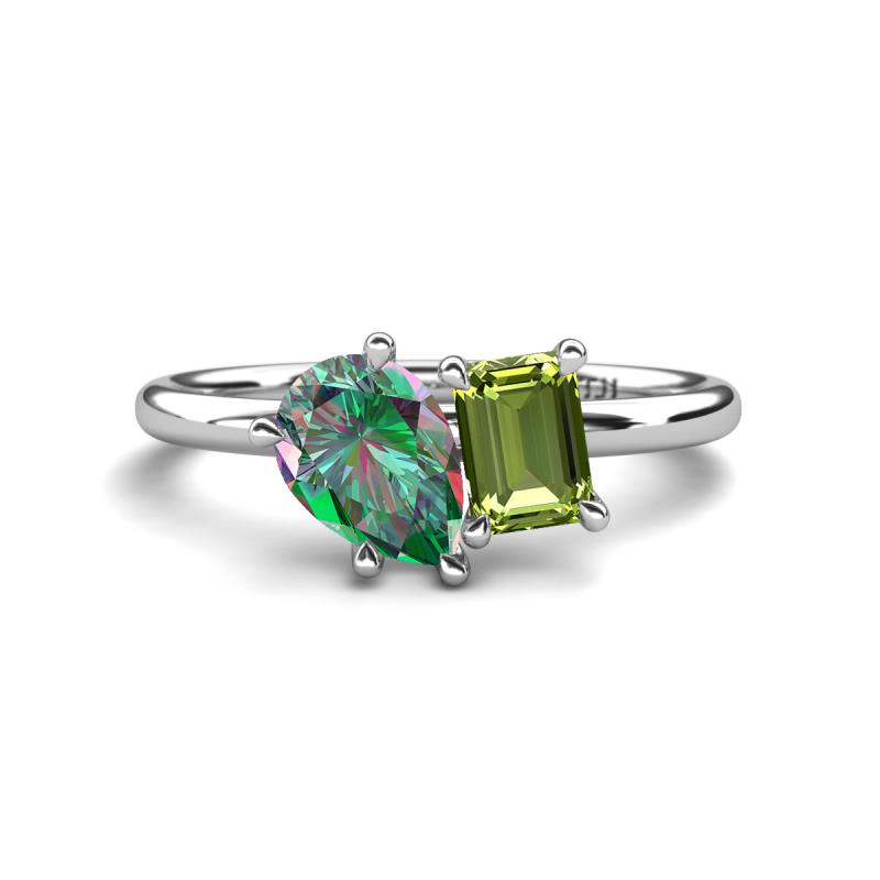 Nadya Pear Shape Lab Created Alexandrite & Emerald Shape Peridot 2 Stone Duo Ring 