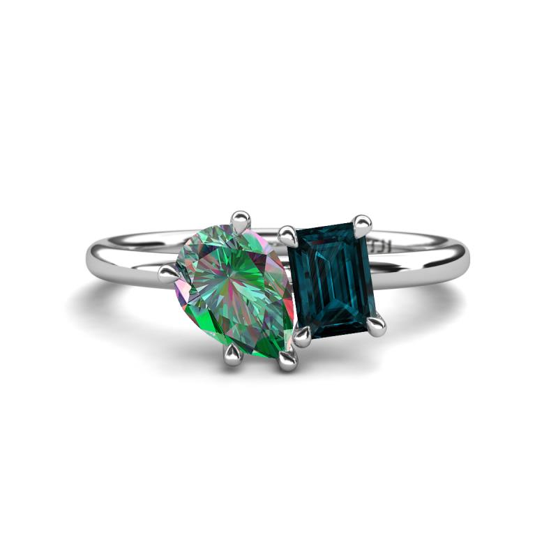 Nadya Pear Shape Lab Created Alexandrite & Emerald Shape London Blue Topaz 2 Stone Duo Ring 