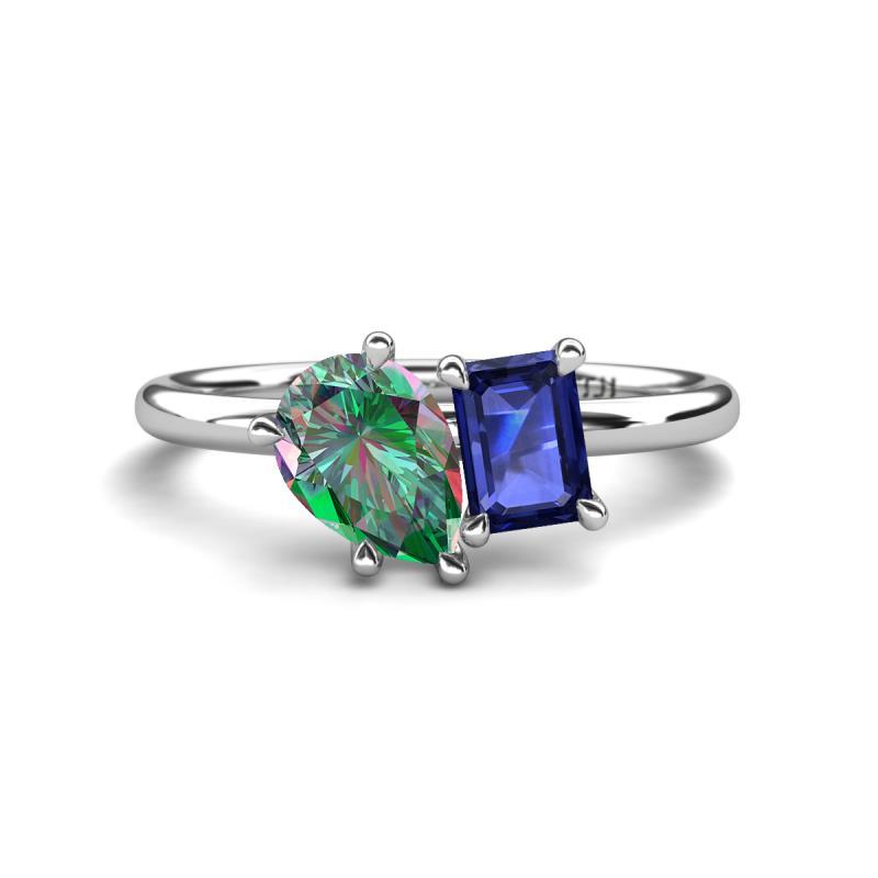 Nadya Pear Shape Lab Created Alexandrite & Emerald Shape Iolite 2 Stone Duo Ring 