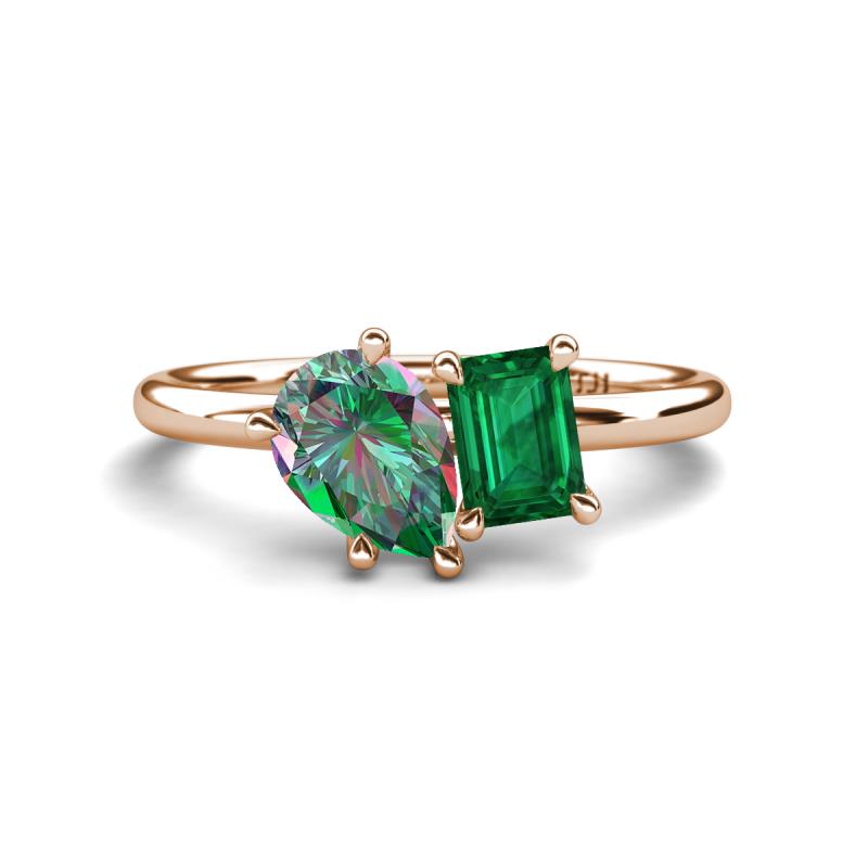 Nadya Pear Shape Lab Created Alexandrite & Emerald Shape Emerald 2 Stone Duo Ring 