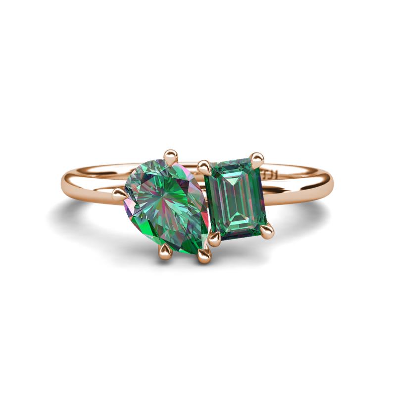 Nadya Pear & Emerald Shape Lab Created Alexandrite 2 Stone Duo Ring 