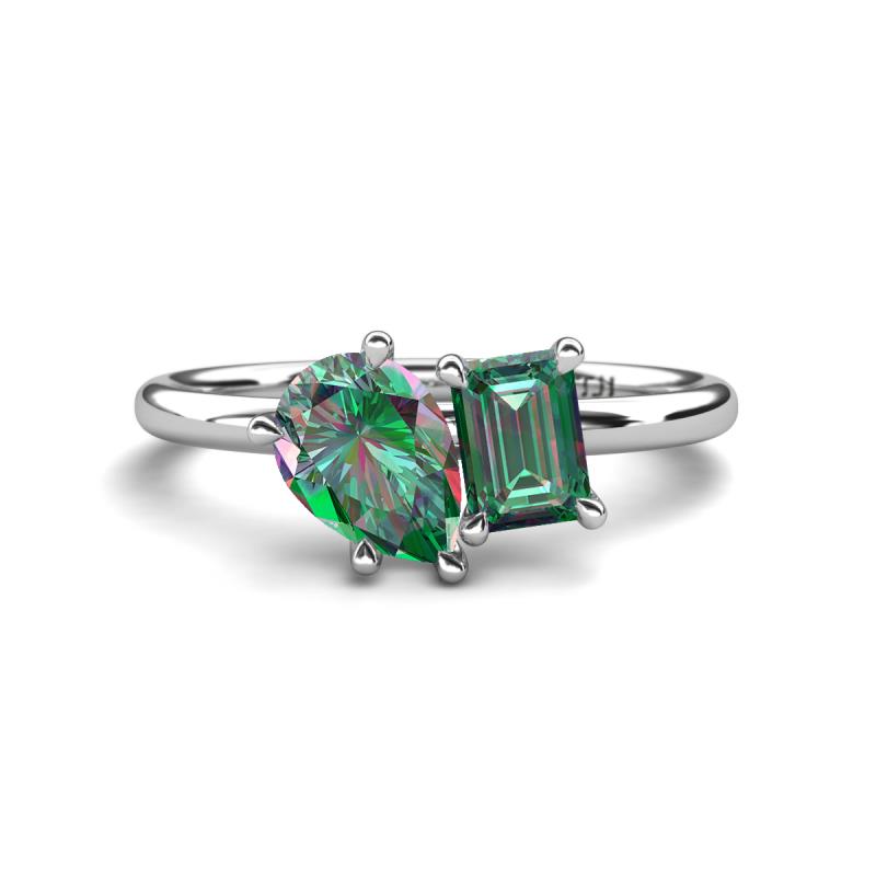 Nadya Pear & Emerald Shape Lab Created Alexandrite 2 Stone Duo Ring 