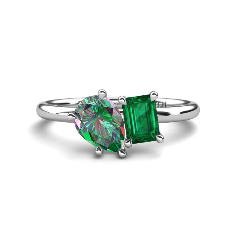 Nadya Pear Shape Lab Created Alexandrite & Emerald Shape Emerald 2 Stone Duo Ring 