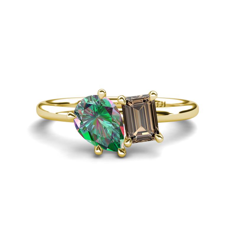 Nadya Pear Shape Lab Created Alexandrite & Emerald Shape Smoky Quartz 2 Stone Duo Ring 