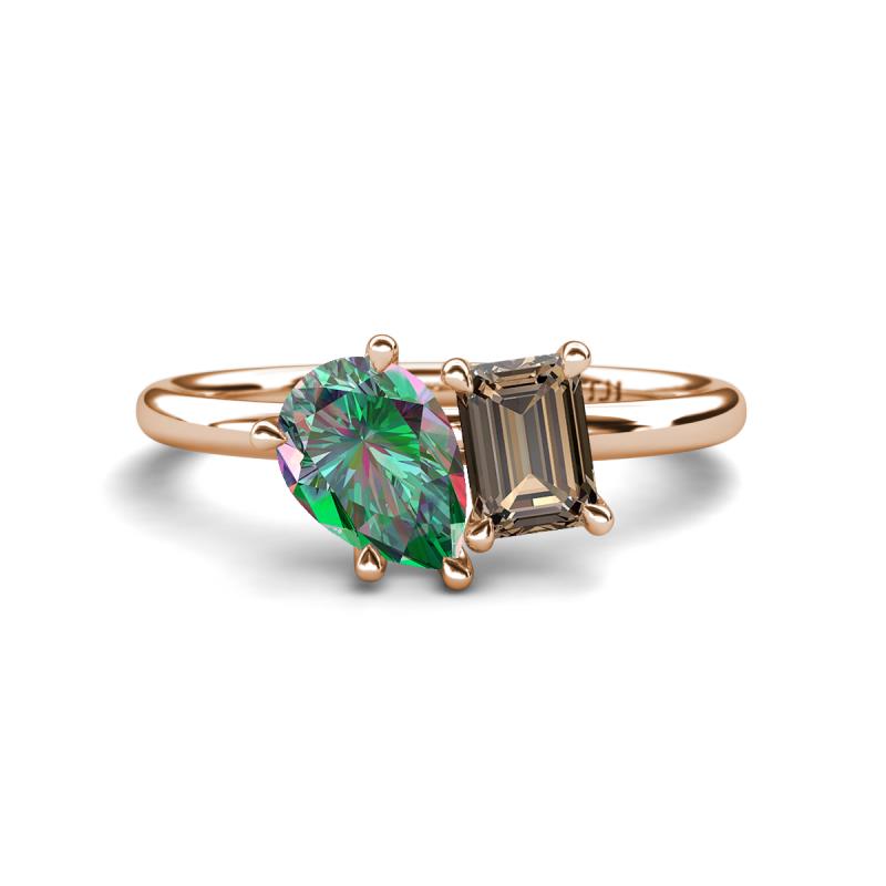 Nadya Pear Shape Lab Created Alexandrite & Emerald Shape Smoky Quartz 2 Stone Duo Ring 