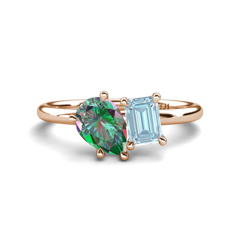 Nadya Pear Shape Lab Created Alexandrite & Emerald Shape Aquamarine 2 Stone Duo Ring 