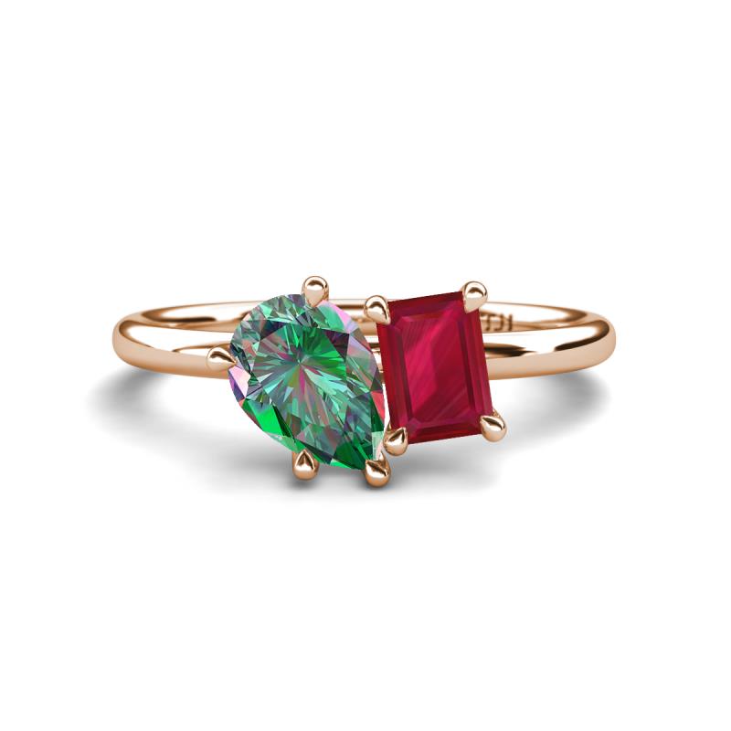 Nadya Pear Shape Lab Created Alexandrite & Emerald Shape Ruby 2 Stone Duo Ring 