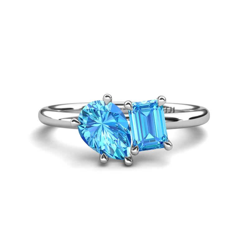 Nadya Pear & Emerald Shape Blue Topaz 2 Stone Duo Ring 