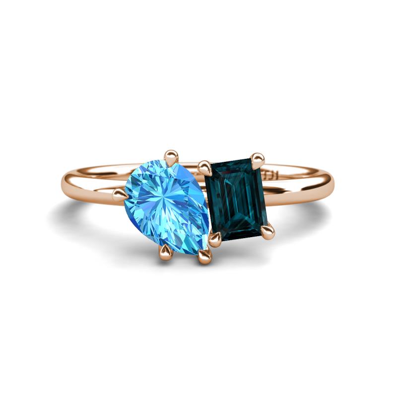 Nadya Pear Shape Blue Topaz & Emerald Shape London Blue Topaz 2 Stone Duo Ring 