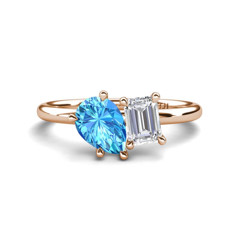 Nadya Pear Shape Blue Topaz & Emerald Shape White Sapphire 2 Stone Duo Ring 