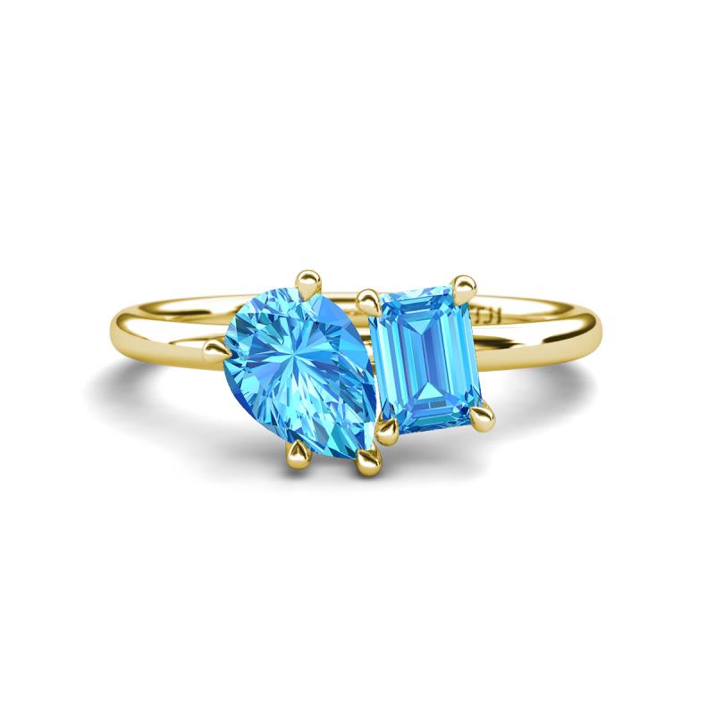 Nadya Pear & Emerald Shape Blue Topaz 2 Stone Duo Ring 