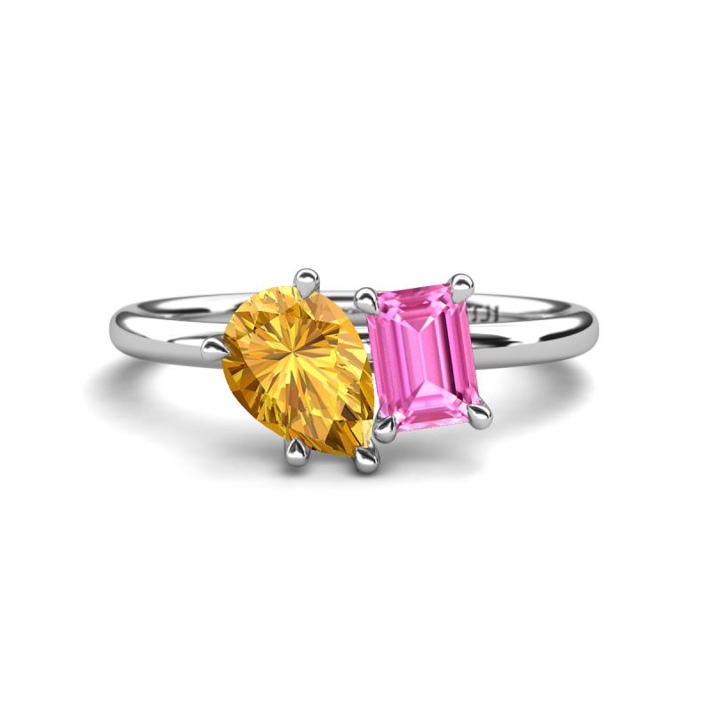 Nadya Pear Shape Citrine & Emerald Shape Pink Sapphire 2 Stone Duo Ring 